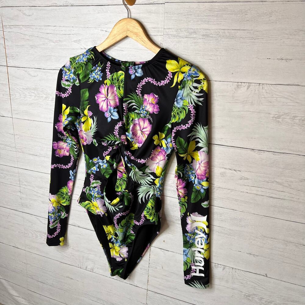 Hurley Bath Suit Womens Size Large Colorful Floral One Piece Cut Out Twist Front - Picture 4 of 16